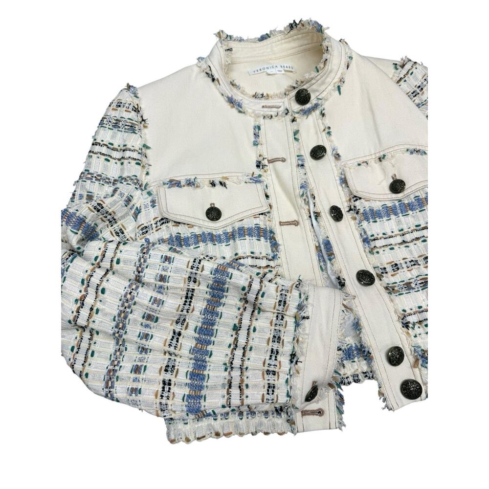 Veronica Beard Darren Tweed Jacket Ecru Multi Fringe Crop Jacket US 12 - Picture 11 of 14